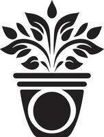 Floral Framework Monochrome Emblem with Decorative Plant Pot Petal Presence Elegant Black Icon with Chic Vector Plant Pot