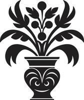 floral fusión elegante vector planta maceta logo en negro en conserva estilo elegante planta maceta logo diseño en monocromo