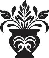 Green Harmony Sleek Logo Design with Decorative Plant Pot in Black Botanical Bliss Monochrome Plant Pot Logo with Stylish Elegance vector