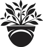 Potted Prestige Elegant Black Icon Featuring Decorative Plant Pot Floral Finesse Chic Vector Emblem Highlighting Stylish Plant Pot