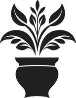 Potted Prestige Monochrome Plant Pot Logo with Stylish Elegance Petal Panorama Chic Black Vector Icon with Decorative Plant Pot