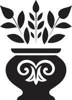 floral finura pulcro logo diseño con decorativo planta maceta en negro en conserva prestigio monocromo planta maceta logo con elegante elegancia vector