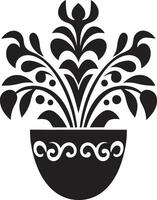 Elegant Essence Chic Vector Plant Pot Logo in Black Natures Niche Sleek Black Icon with Decorative Plant Pot