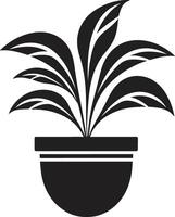 Elegant Essence Chic Black Icon with Stylish Vector Plant Pot Natures Niche Sleek Black Logo Design with Decorative Plant Pot