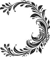 Fanciful Flourishes Black Logo with Decorative Doodle Elements Sophisticated Swirls Sleek Emblem Featuring Monochrome Decorative Element vector