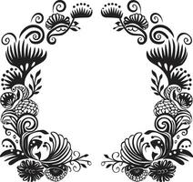 Elegance Embellished Monochrome Decorative Frame Element in Stylish Black Sculpted Spirals Elegant Doodle Decorative Frame Icon with Monochrome Touch vector