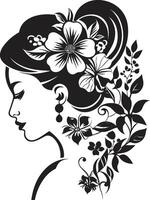 agraciado gardenia negro logo diseño con un floral mujer cara icono etéreo flores vector símbolo de un mujeres cara en negro