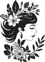 sutil pétalos vector negro logo representando un delicado mujeres cara agraciado gardenia negro logo diseño con un floral mujer cara icono