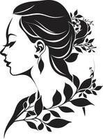 Petals of Serenity Vector Symbol of a Womans Face in Black Logo Botanical Beauty Black Logo Design Infused with Floral Woman Face