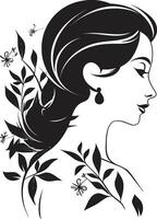 Enchanting Elegance Black Logo Design Highlighting Womans Face in Florals Floral Femme A Vector Black Logo Celebrating Womanhood
