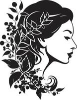 pétalos de equilibrio negro logo diseño presentando un mujeres cara en florales cierne encanto vector símbolo de un negro floral mujer cara