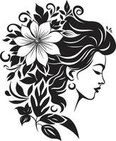 radiante Rosa un negro logo diseño exhibiendo floral mujer cara agraciado gardenia vector negro logo con un floral mujer cara icono