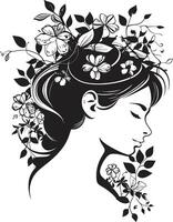 elegancia en floración vector negro logo con floral mujer cara floral femme un negro logo diseño celebrando edad madura de mujer