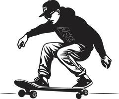 Velocity Vanguard Iconic Vector of a Man on a Skateboard in Black Skateboard Sage Black Logo Design with a Wise Man on Wheels