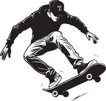 Skateboard Sage Black Logo Design with a Wise Man on Wheels Gravity Guru Iconic Vector of a Man on a Skateboard in Black