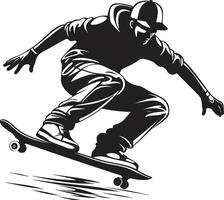 hormigón conquistador icónico hombre en un patineta en negro logo velocidad visionario pulcro vector símbolo de un patinar hombre en negro