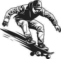 Velocity Vanguard Iconic Vector of a Man on a Skateboard in Black Skateboard Sage Black Logo Design with a Wise Man on Wheels