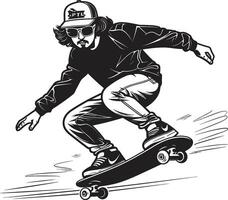 Gravity Guru Iconic Vector of a Man on a Skateboard in Black Skateboard Synchrony Black Logo Design Capturing the Harmony of Riding