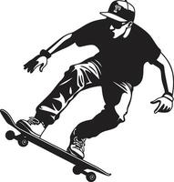 Thrill Tyrant Iconic Vector Symbol of a Man on a Skateboard in Black Street Slinger Edgy Black Logo Design with a Skateboarding Man Icon