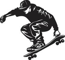 Skateboard Maverick Black Logo Design with a Daring Man on Wheels Urban Velocity Dynamic Vector Icon of a Skateboarding Man in Black