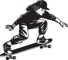 Thrill Trailblazer Black Logo Design Featuring a Skateboarding Man Street Surge Vector Symbol Signifying the Energy of Skateboarding in Black