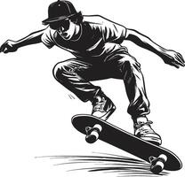 Skateboard Sage Black Logo Design with a Wise Man on Wheels Gravity Guru Iconic Vector of a Man on a Skateboard in Black