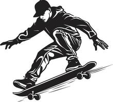 Thrill Transformer Black Logo Design Featuring a Skateboarding Man Street Sculptor Edgy Vector Symbol of a Man on a Skateboard in Black