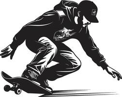 Gravity Guru Iconic Vector of a Man on a Skateboard in Black Skateboard Synchrony Black Logo Design Capturing the Harmony of Riding