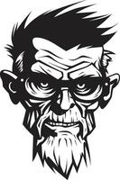 Spectral Sire Black Logo Design with a Frightening Old Zombie Man Icon Zombie Zephyr Iconic Vector Symbol Expressing the Frightening Presence of a Scary Zombie in Black