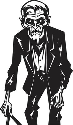 Creepy Corporeal Iconic Black Logo Design Expressing the Horror of an Elderly Zombie Nightmare Necrosis Dynamic Vector Symbol Capturing the Spooky Presence of a Scary Old Zombie