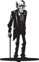 Zombie Zenith Dynamic Black Logo Design Featuring a Scary Old Man Cadaverous Countenance Sleek Vector Icon Signifying the Spooky Horror of a Zombie in Black