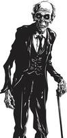 Zombie Zenith Dynamic Black Logo Design Featuring a Scary Old Man Cadaverous Countenance Sleek Vector Icon Signifying the Spooky Horror of a Zombie in Black