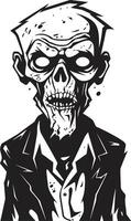 Cadaverous Countenance Dynamic Black Icon Embracing the Spooky Presence of a Scary Old Zombie Macabre Maestro Black Symbol Signifying the Frightening Horror of an Elderly Man vector