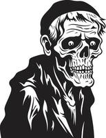 Elderly Eeriness Black Logo Design with a Terrifying Old Zombie Icon Grim Ghoul Iconic Vector Symbol Capturing the Frightening Presence of an Elderly Zombie in Black