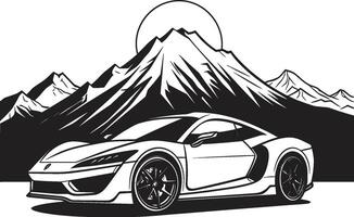 Peak Performance Iconic Black Symbol of a Sports Car Conquering Mountain Roads Highland Hustle Sleek Vector Icon Featuring a Sports Car on Black Logo