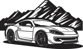 Alpine Ascent Sleek Black Logo with Iconic Sports Car Conquering Mountains Ridge Rush Dynamic Black Icon of a Sports Car Tackling Mountain Roads vector