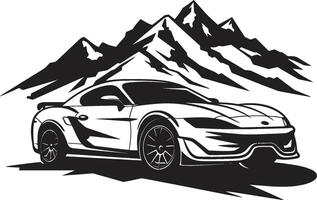 Ridge Rush Dynamic Black Icon of a Sports Car Tackling Mountain Roads Elevated Elegance Iconic Vector Symbol with a Sports Car on Black Logo