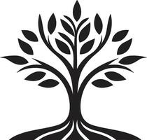 Forest Guardian Sleek Black Logo Design with Tree Plantation Icon Rooted Resilience Vector Symbol of Tree Plantation in Black