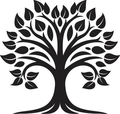 Rooted Resilience Vector Symbol of Tree Plantation in Black Woodland Harmony Dynamic Black Icon for Tree Plantation Logo Design