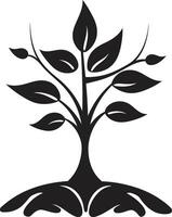 Eco Emblem Vector Tree Plantation Logo in Black Design Sustainable Growth Iconic Black Symbol of Arbor Commitment