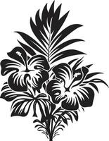 Tropical Allure Iconic Symbol in Black with Plant Leaves and Flower Vectors Island Oasis Dynamic Black Logo Design with Tropical Plant Leaves and Flowers