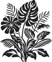 Jungle Harmony Vector Black Logo Featuring Exotic Plant Leaves and Flowers Tropical Allure Iconic Symbol in Black with Plant Leaves and Flower Vectors