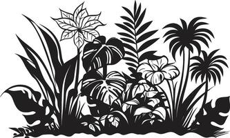 Island Bloom Sleek Vector Icon Symbolizing Tropical Plant Leaves and Flowers in Black Floral Paradise Dynamic Black Logo Design with Exquisite Tropical Plant Elements