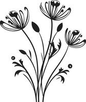 floral armonía pulcro icónico símbolo de flores silvestres en negro prado elegancia dinámica negro logo diseño con flor silvestre vector