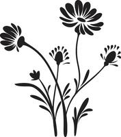 floreciente campos icónico negro símbolo con flor silvestre vector místico pétalos pulcro negro logo diseño presentando flores silvestres