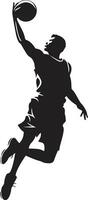 Rim Resonance Basketball Player Dunk Vector Logo in Echoing Glory Slam Serenity Vector Design for Tranquil Dunking