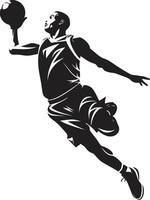 Slam Jam Mastery Basketball Player Dunk Logo in Vector Art Gravity Defying Dunk Vector Icon for High Flyers