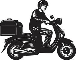 Quick Byte Courier Scooter Man Icon for Swift Food Drop offs Speedway Savories Vector Design for Scooter Food Delivery