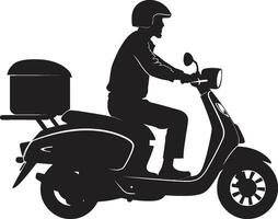 Scoot n Savor Rider Iconic Vector Design for Quick Food Drop offs Speedy Delights Dash Scooter Man Vector Logo for Fast Food Delivery