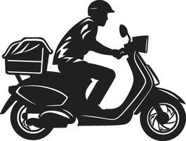 Quick Byte Courier Scooter Man Icon for Speedy Food Drop offs Scoot n Serve Speedster Vector Design for Scooter Food Delivery